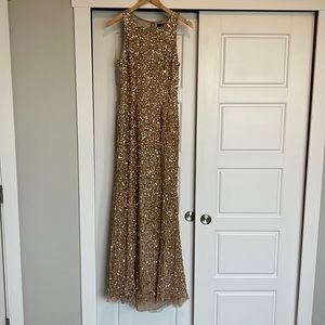 Adrianna Papell Gold Sequin Beaded Halter Dress size 6